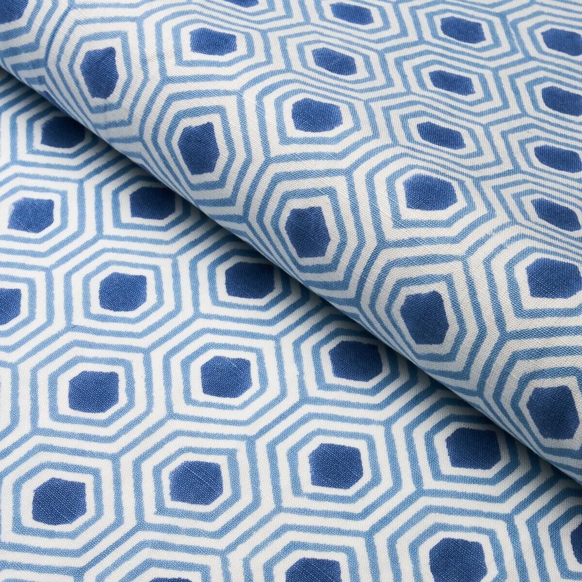 Schumacher Fun Cheerful Geometric Handprint Fabric- Otis Hand Print Blue 4.80 yd