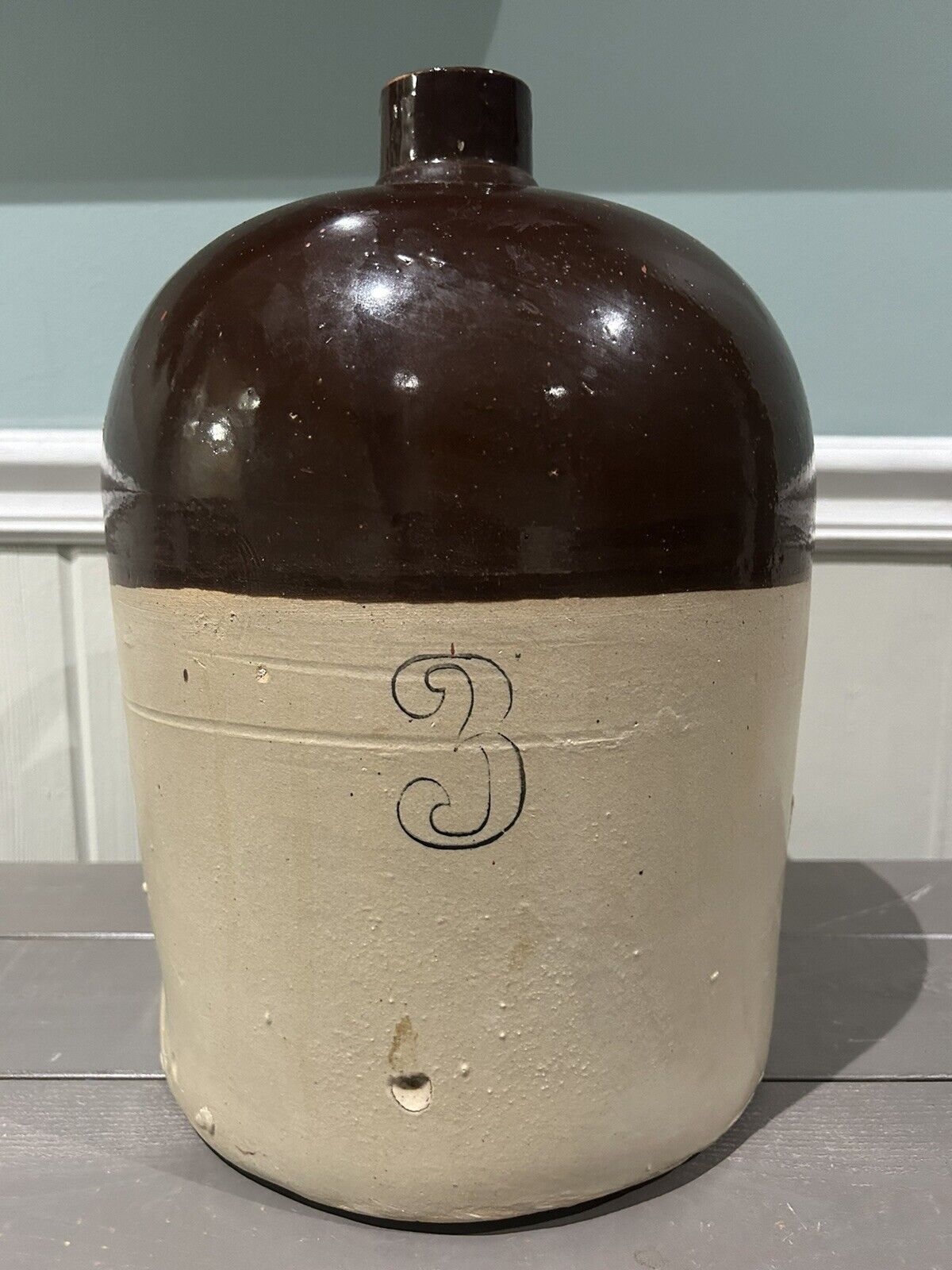 Antique Stoneware Whiskey Crock Jug Two Tone 3 Gallon