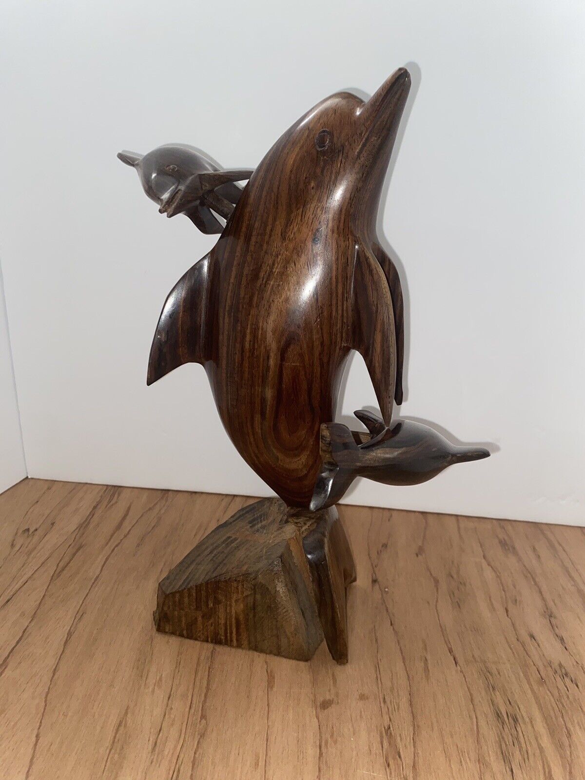 Large Ironwood 3 Dolphin 12” Hand Carved Wooden Sculpture Figurine Desk decor