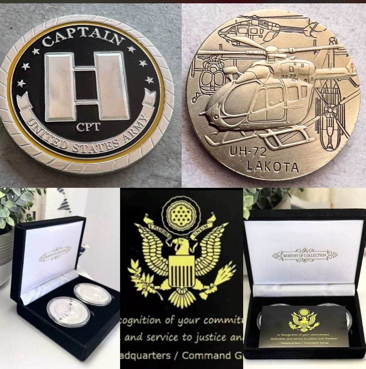 2pcs Army Rank Captain O-3 And UH-72 Lacota. Helovopter AchievenCHALLENGE  COINS