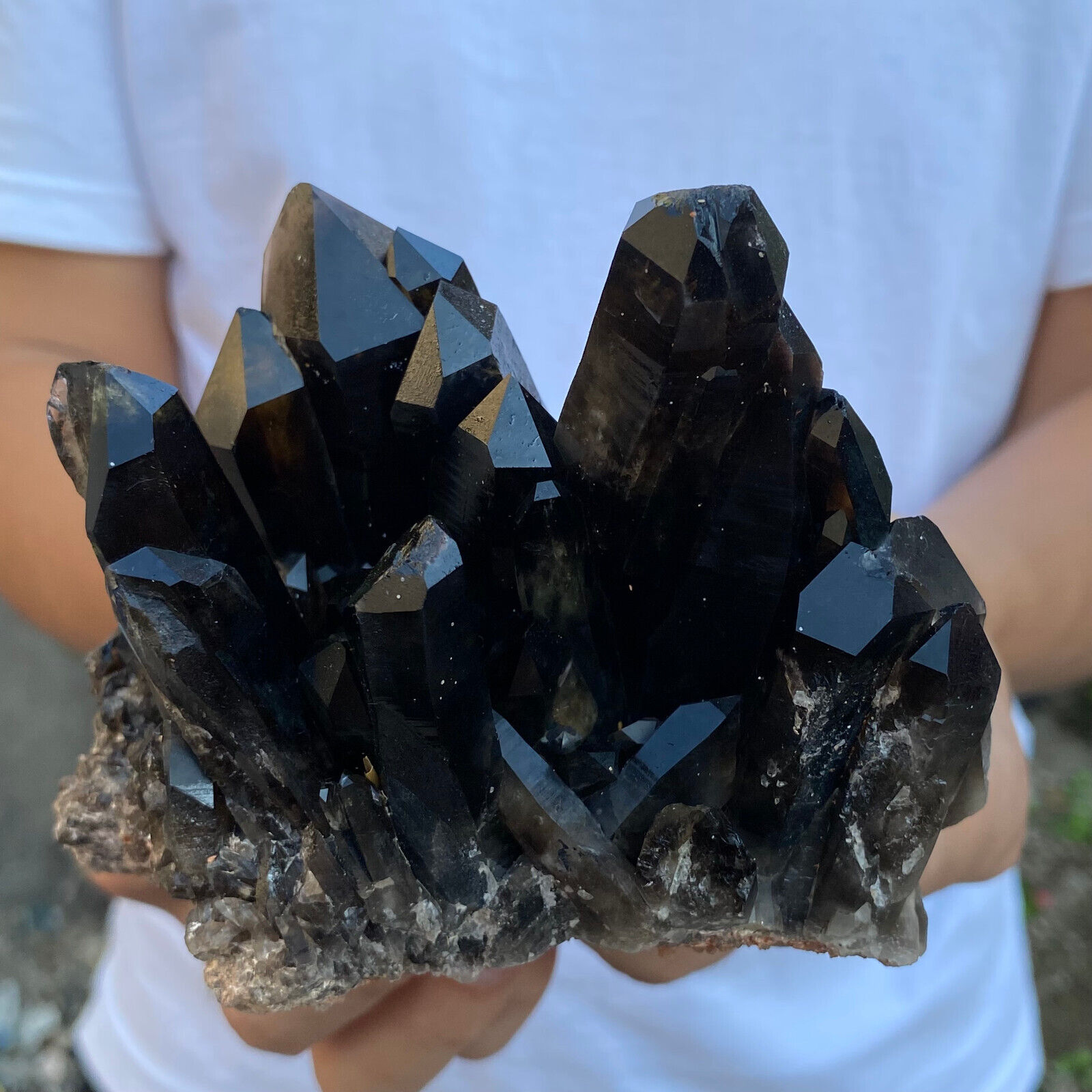 1.7lb Large Natural  Smoky Black Quartz Crystal Cluster Raw Mineral Specimen