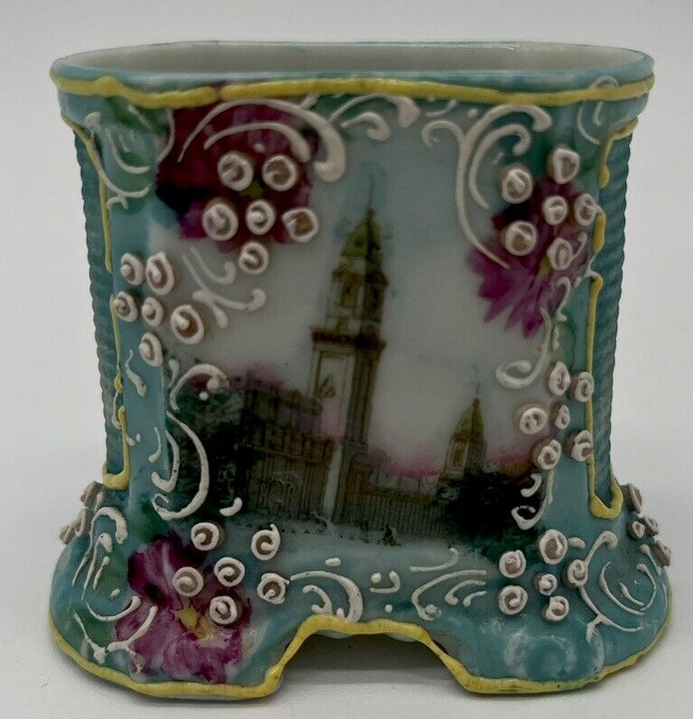 Antique Victorian Porcelain Japanese Moriage Souvenir Match Box W/ Striker