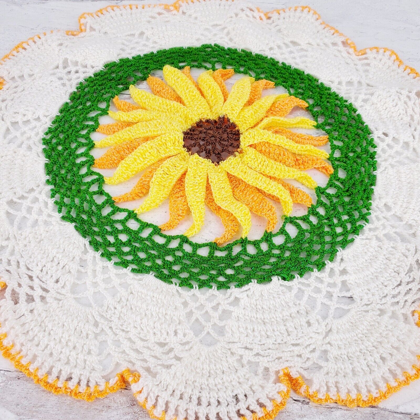 Sunflower Orange & Yelllow Floral Crocheted 16\