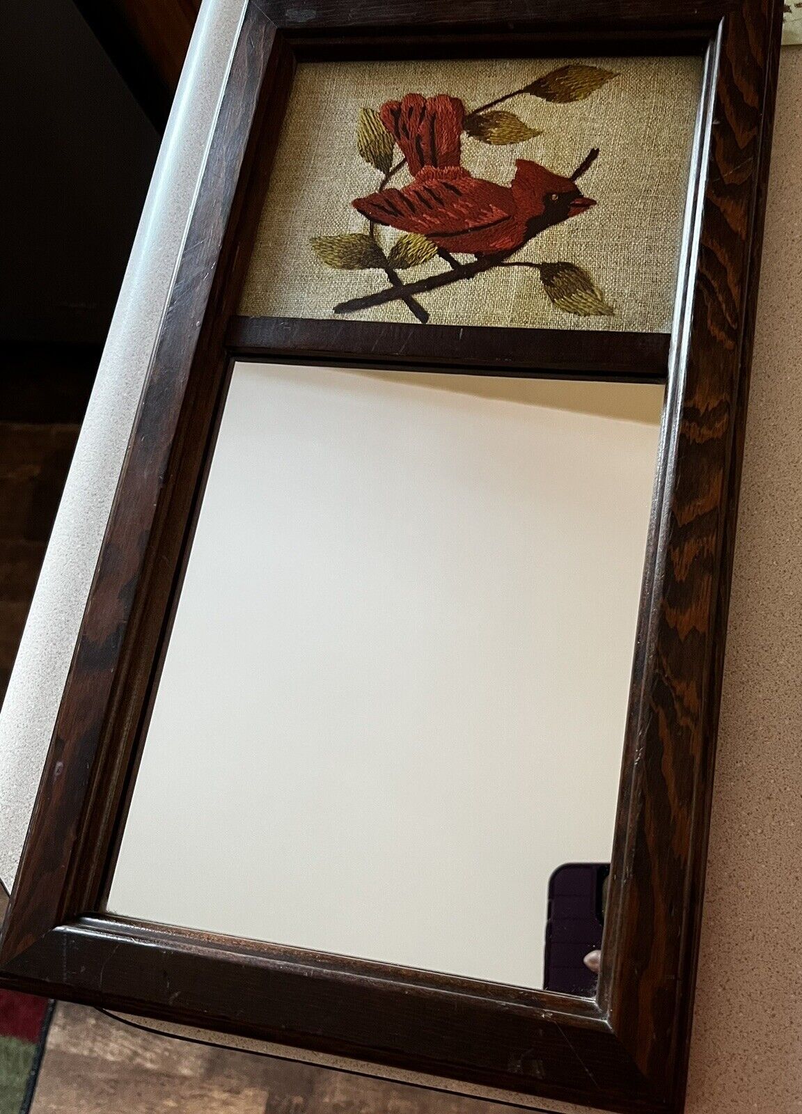 Three Mountaineers Needle Point Frame With Mirror 18.5