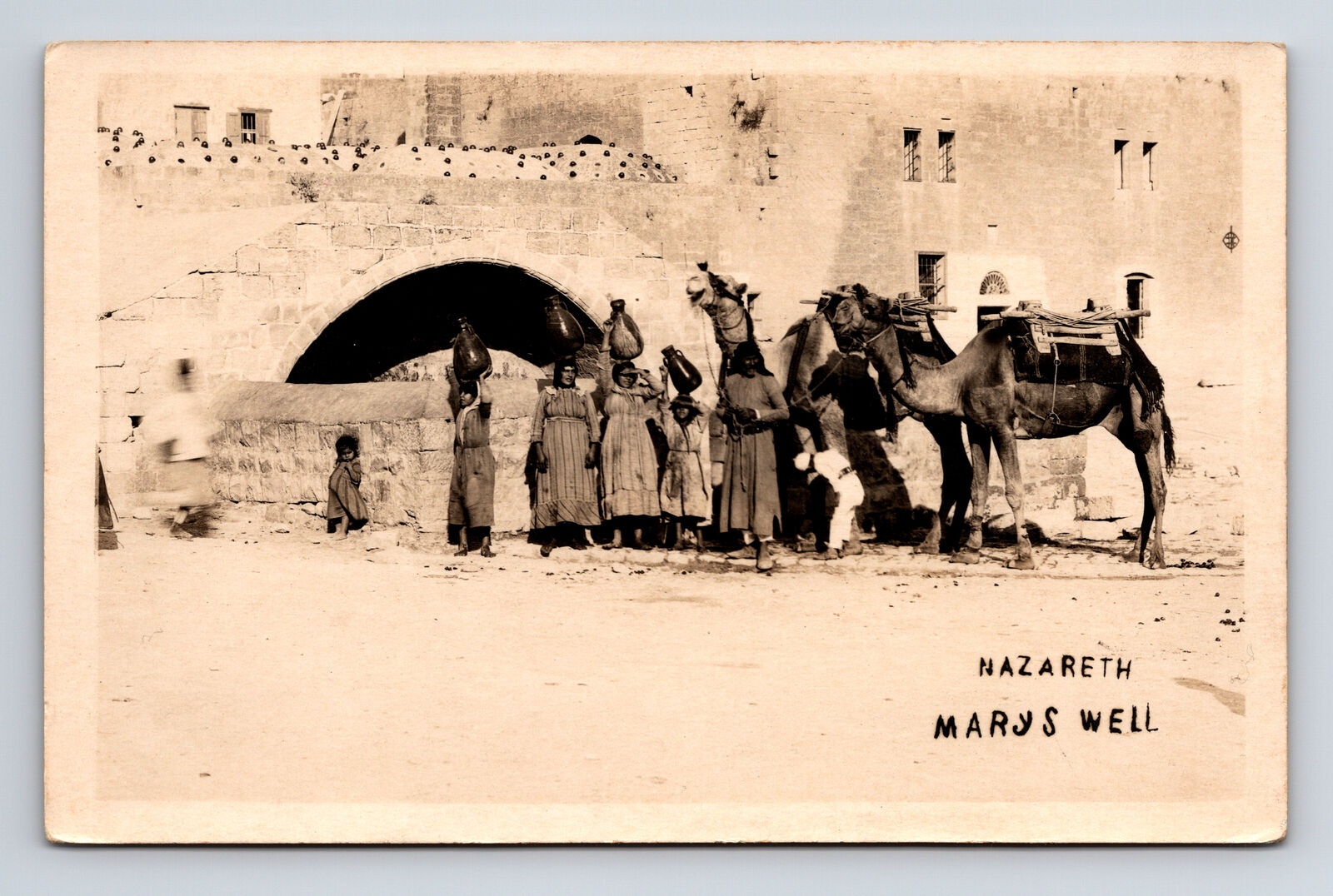 RPPC Women Camel Getting Water From Mary's Well Nazareth Palestine Postcard