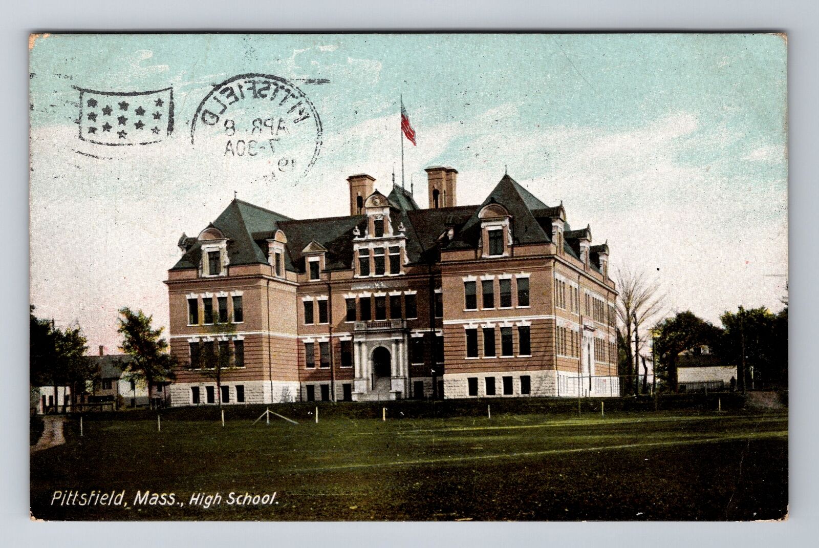 Pittsfield MA-Massachusetts, High School Building, Vintage c1910 Postcard