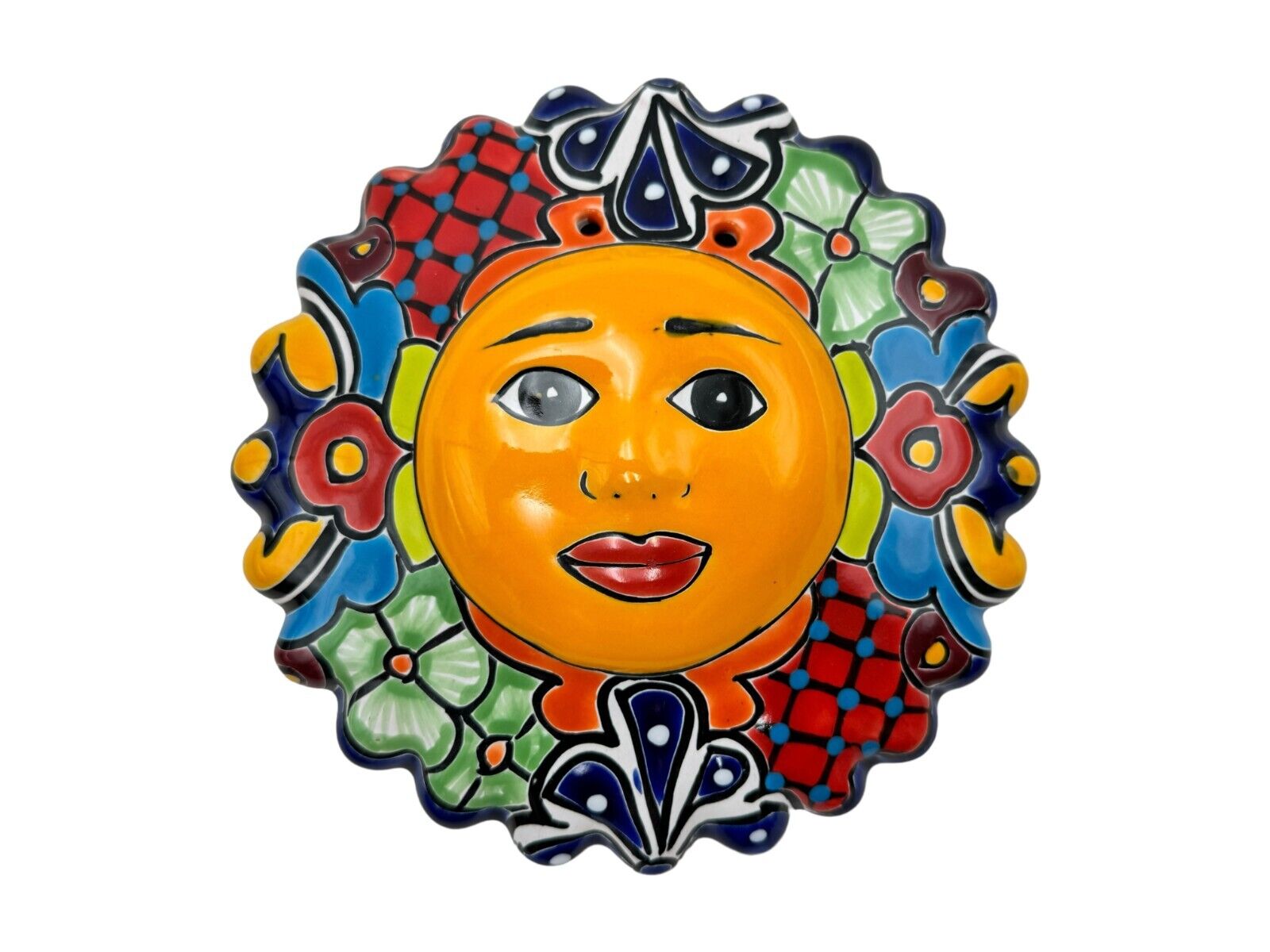 Talavera Sun Face Mexican Pottery Folk Art Hand Painted Home Decor 9.5\