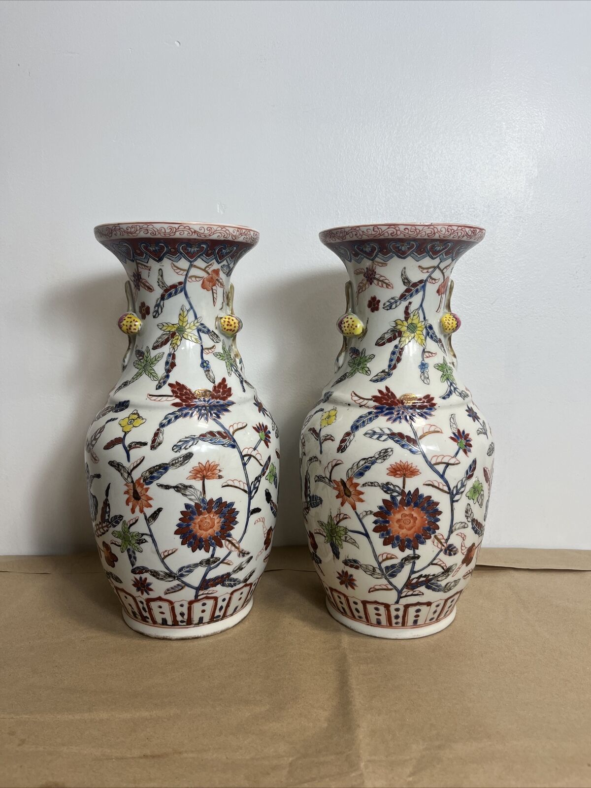 Pair of Antique China Porcelain Vase Hand Painted Chinese Art Vintage Decorative