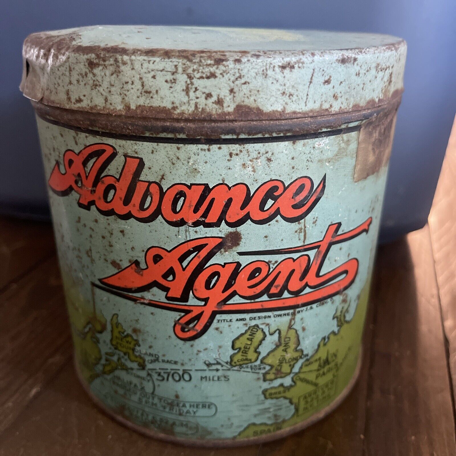 Rare 1910s Advance Agent Cigars Empty Tin