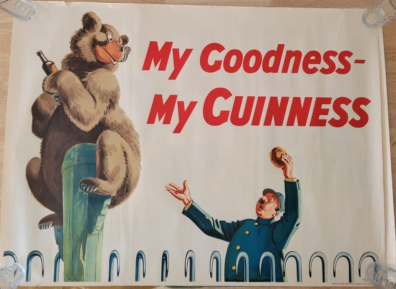 Rare GUINNESS Bear & Zookeeper Vintage Irish Beer Poster Gilroy 1950 30x40