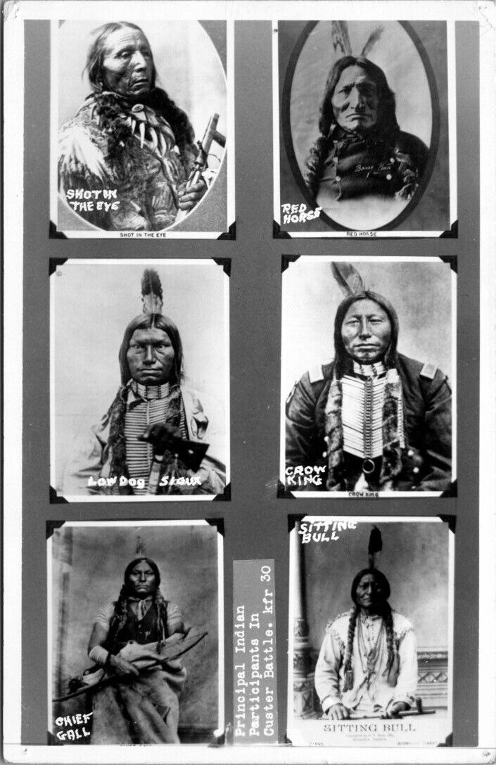 Real Photo Postcard Principal Native American Indians In Custer Battle RPPC UNP