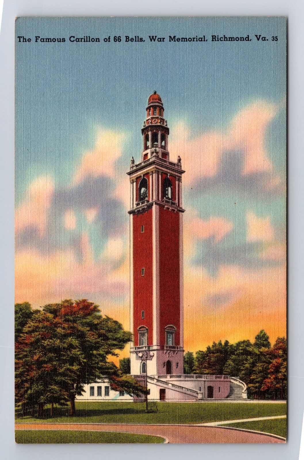 Richmond VA-Virginia, War Memorial, Famous Carillon, Antique Vintage Postcard