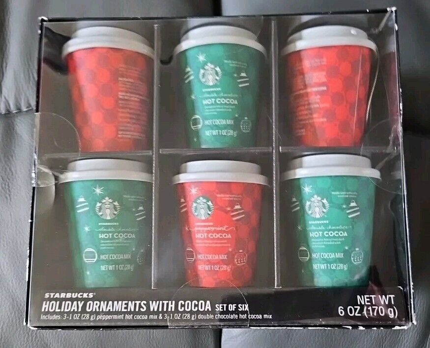Starbucks Christmas Holiday 2019 Hot Cocoa Red & Green Ornament Set of 6 - NEW