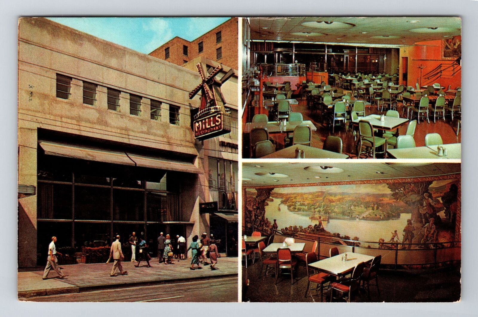 Columbus OH-Ohio, Mills Restaurant, Inside & Exterior, Vintage Postcard