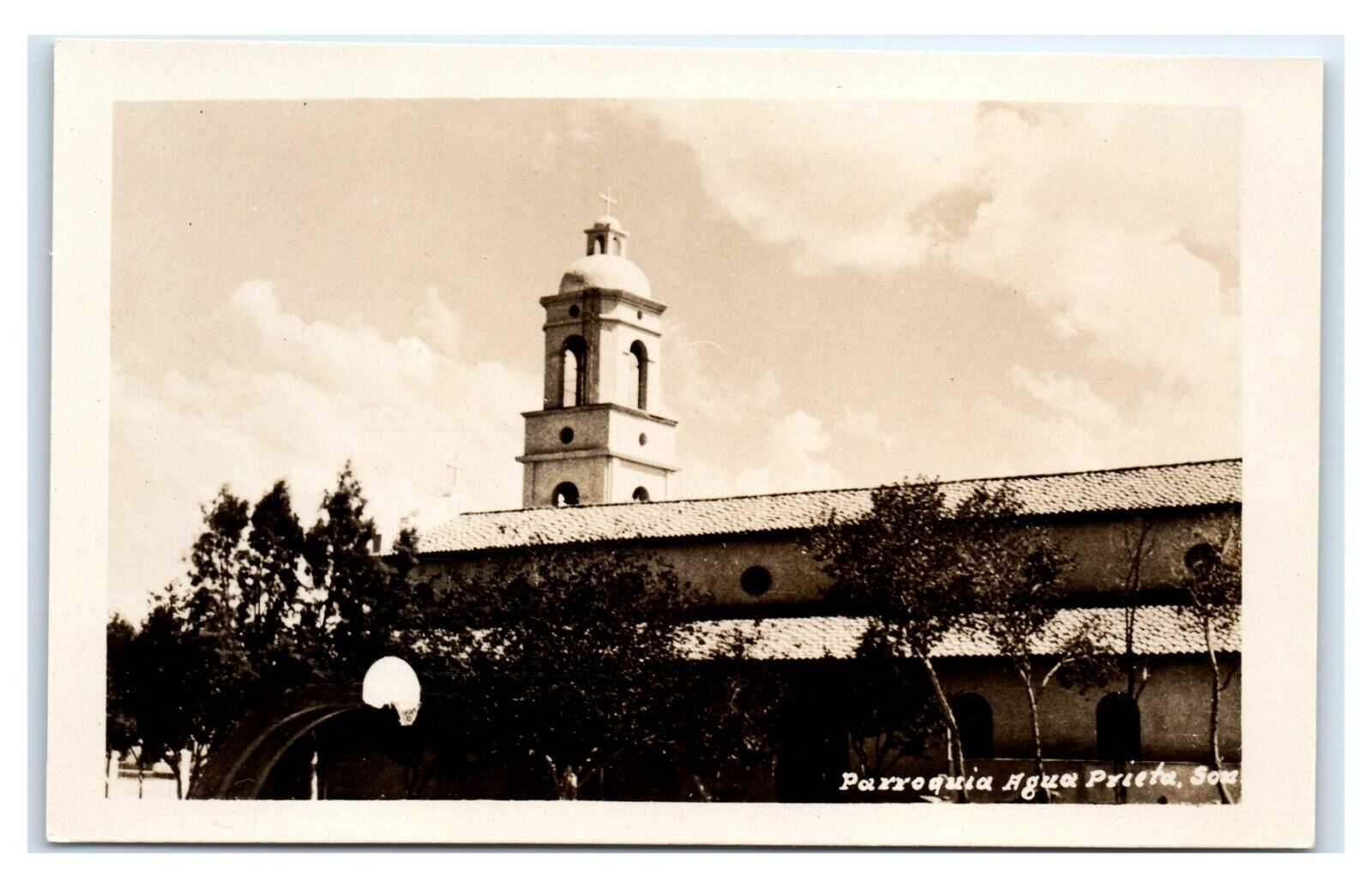 Postcard Parraquia Church, Agua Prieta Mexico RPPC L13
