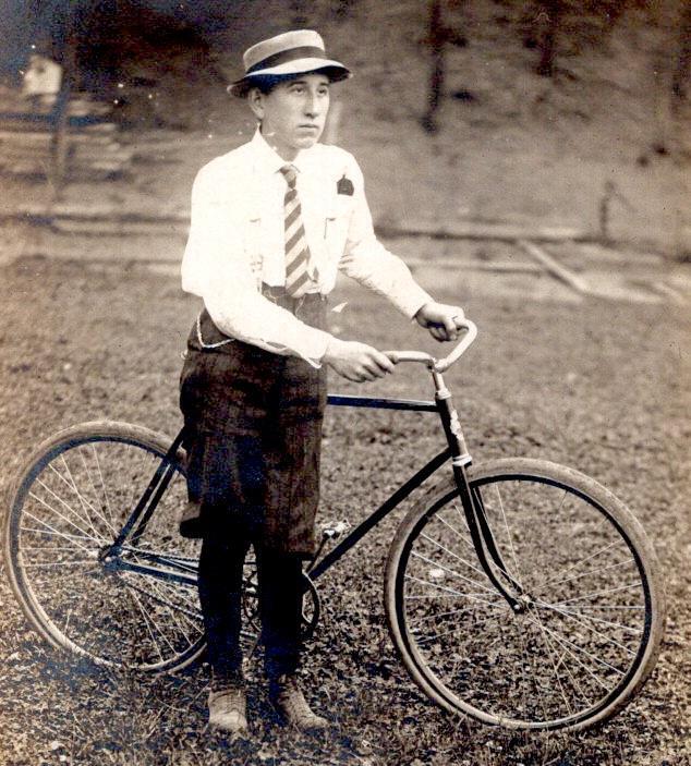 RPPC 1910's BICYCLE*MAN w/HAT NECKTIE WATCH CHAIN KNICKERS REAL PHOTO POSTCARD