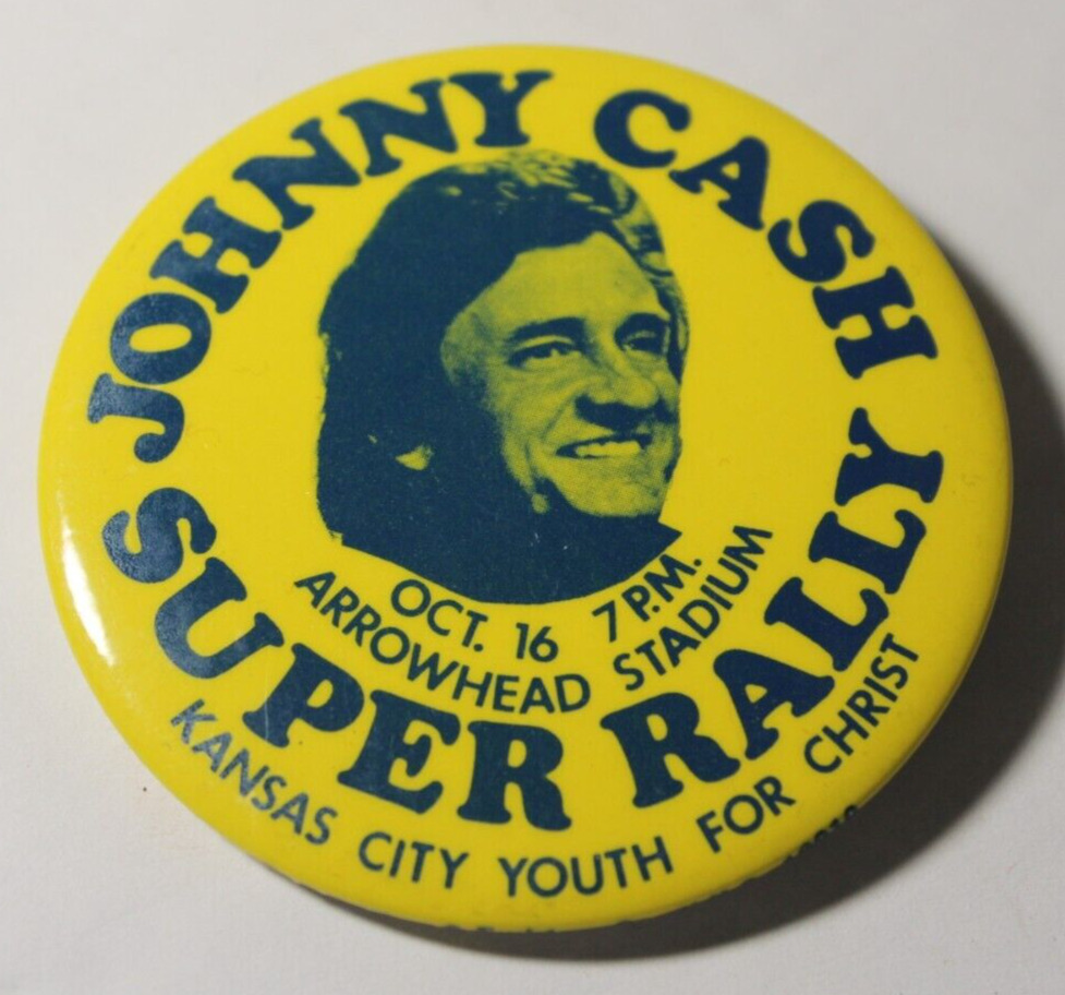 Rare 1976 Vintage Johnny Cash Concert Pin Arrowhead Stadium Kansas City Chiefs