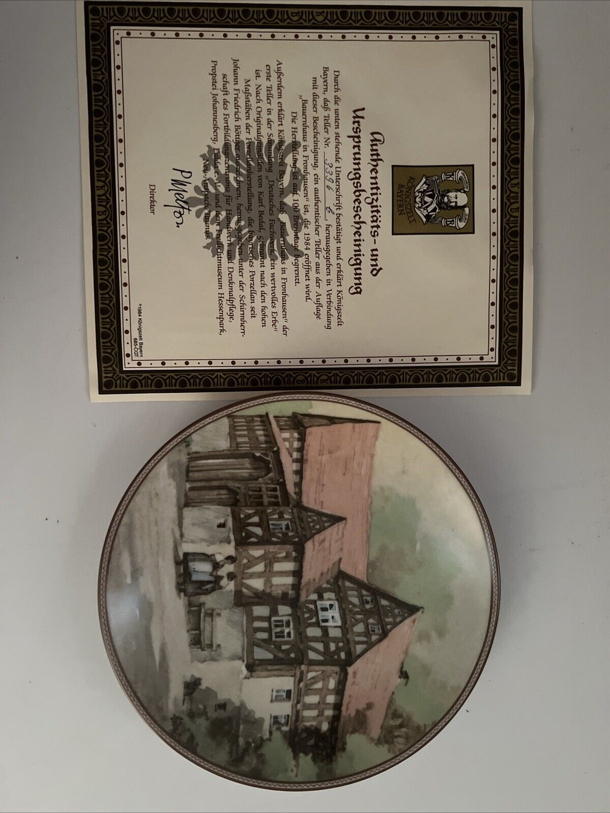 Konigszelt Bavaria Bauernhaus in Fronhausen Collector Plate With Cert. Of Auth.