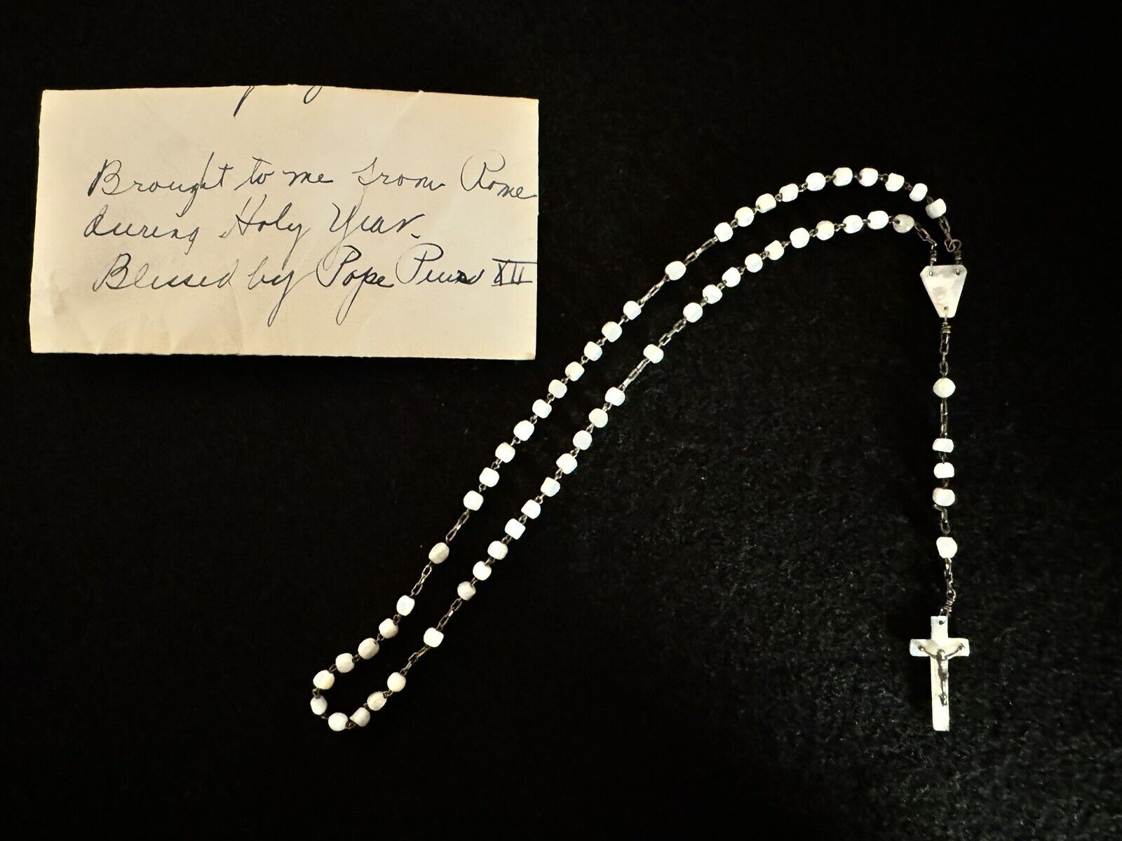 Vintage Pearl Rosary Rare Delicate 1949 Rome 13”