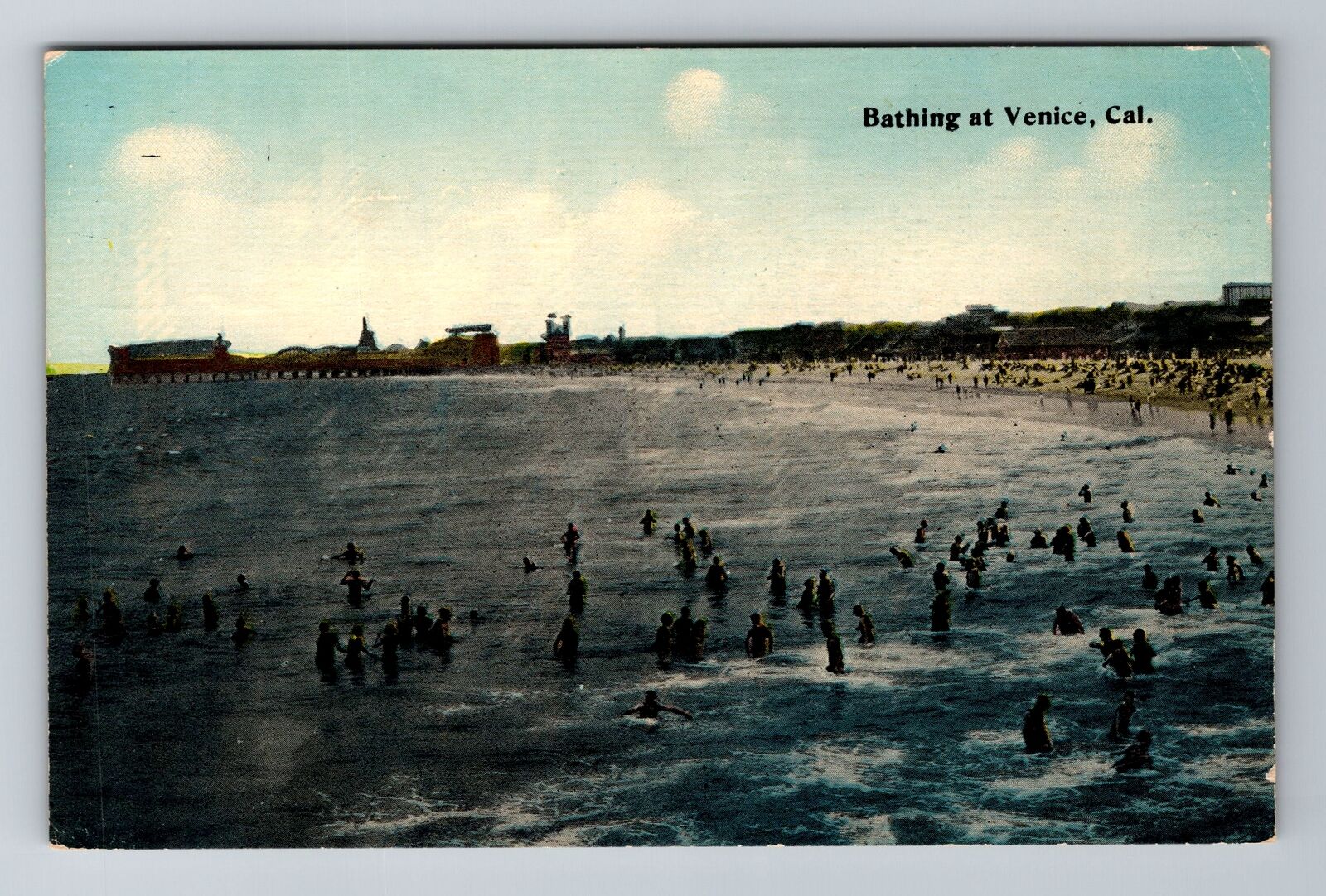 Venice CA-California, Bathing, Aerial, Antique, Vintage Souvenir Postcard
