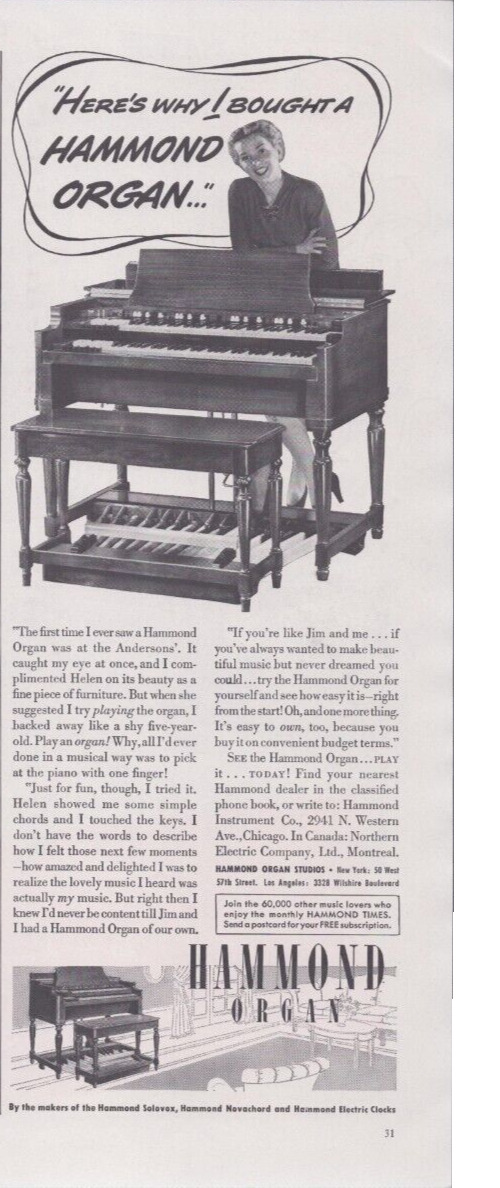 1941 Print Ad  Hammond Organ Studios Here\'s Why I Bought Solovox Instrument