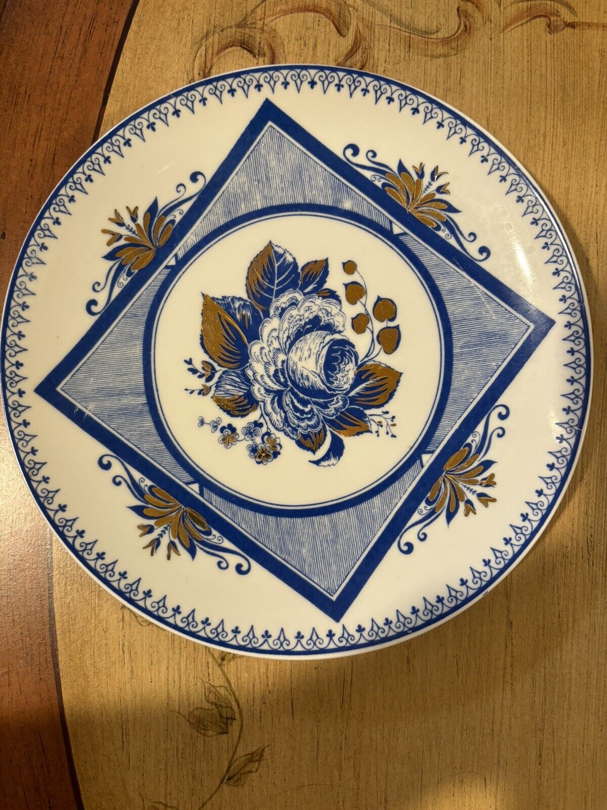 LFZ Vintage Porcelain Decorative Blue and Gold Rose Lomonosov - RARE USSR