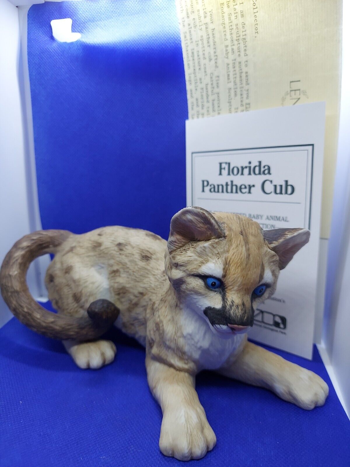 1991 Lenox Florida Panther Cub Porcelain Figurine Smithsonian Cat Blue Eyes
