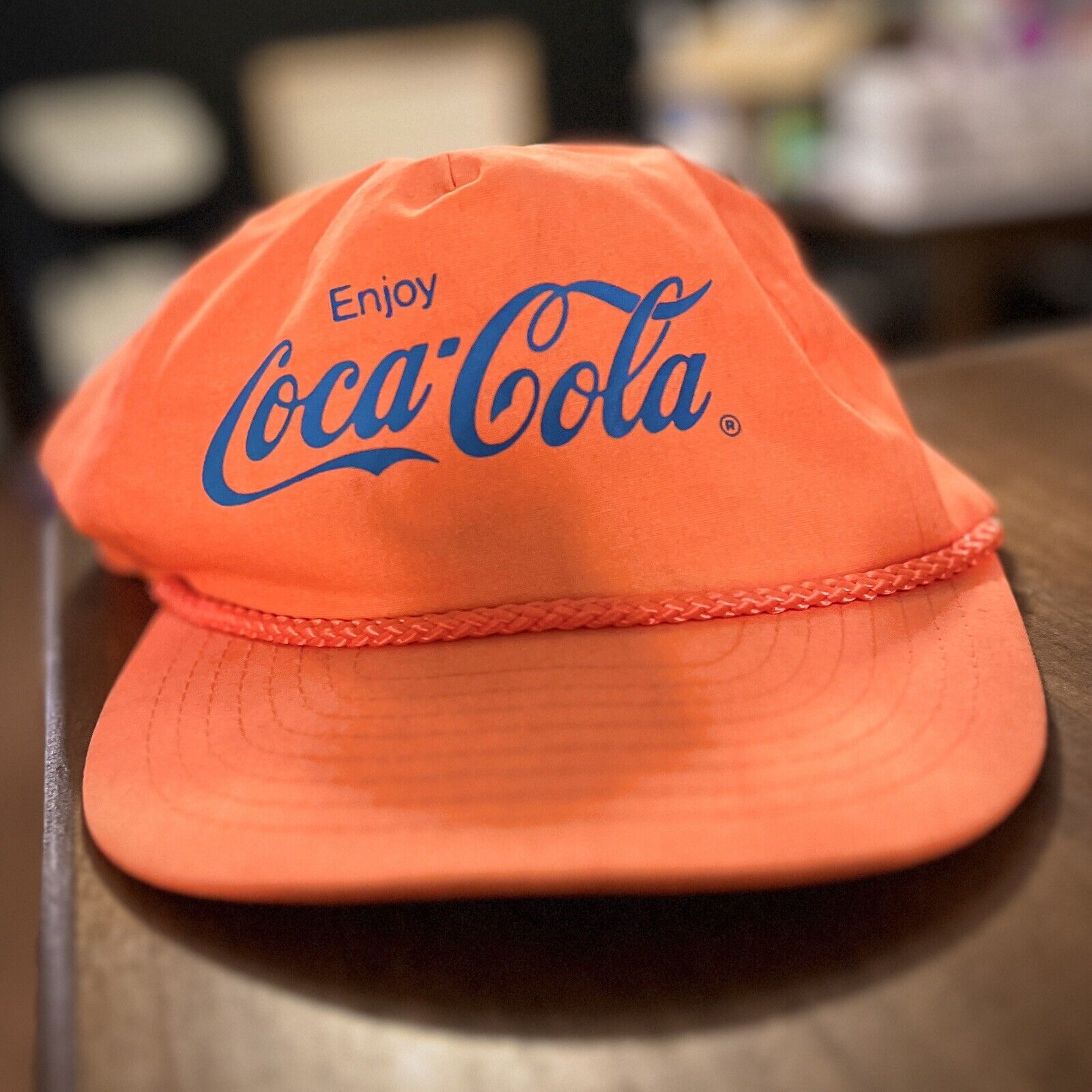 Vintage Coca Cola Classic Snap Back Neon Orange Hat Nylon / Cotton Coke Cap