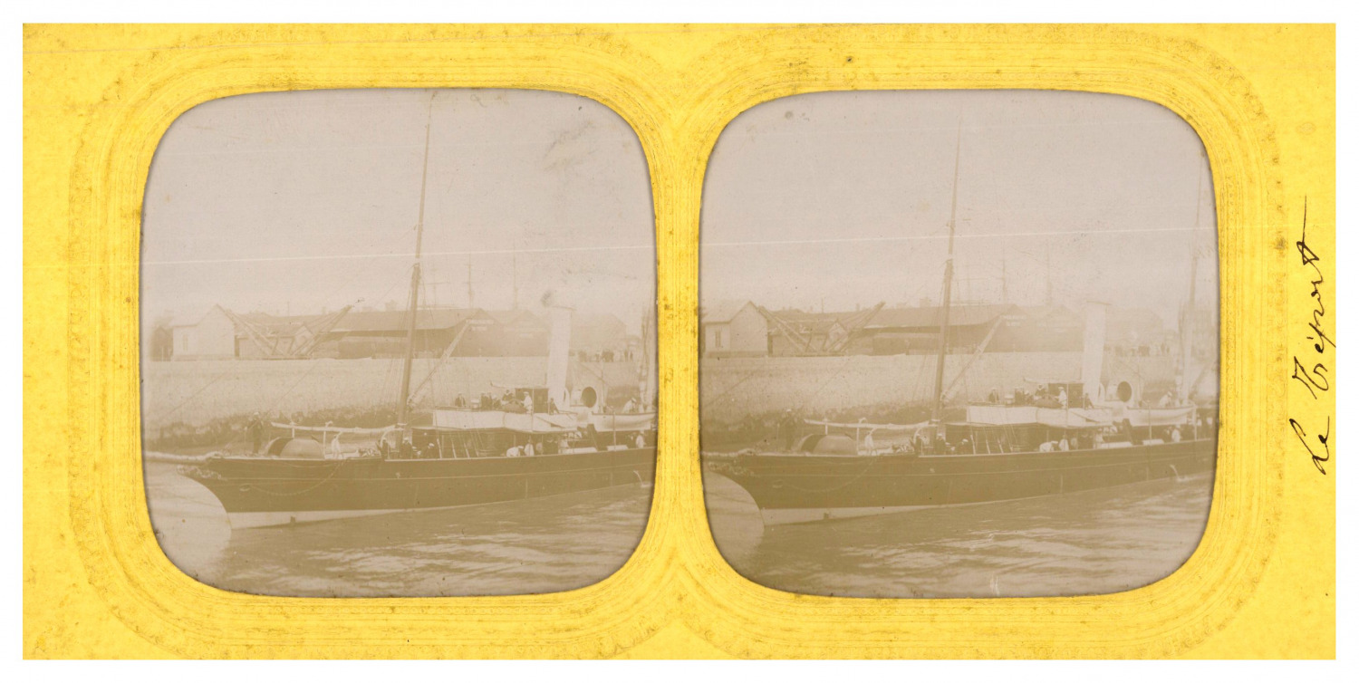 France, Le Tréport, Navire dans le port, ca.1880, stereo vintage stereo print,