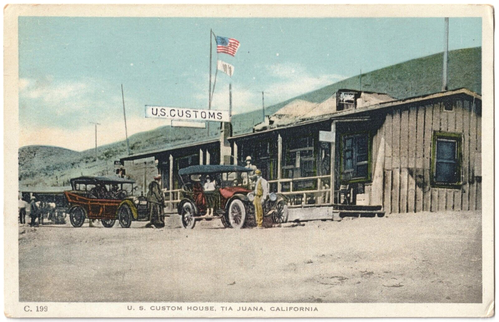 U.S. Customs House Tia Juana San Ysidro California CA 1920s Postcard Hand-Tinted