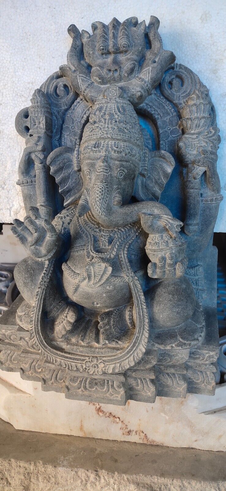 SITTING Ganesha | MURTHI | grey Granite Stone |. for Living Room | TAMPLE