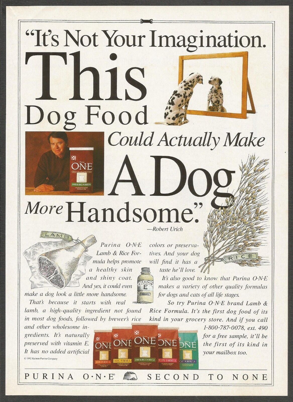 Purina O.N.E Lamb & Rice Formula - Dog Food - 1995 Print Ad