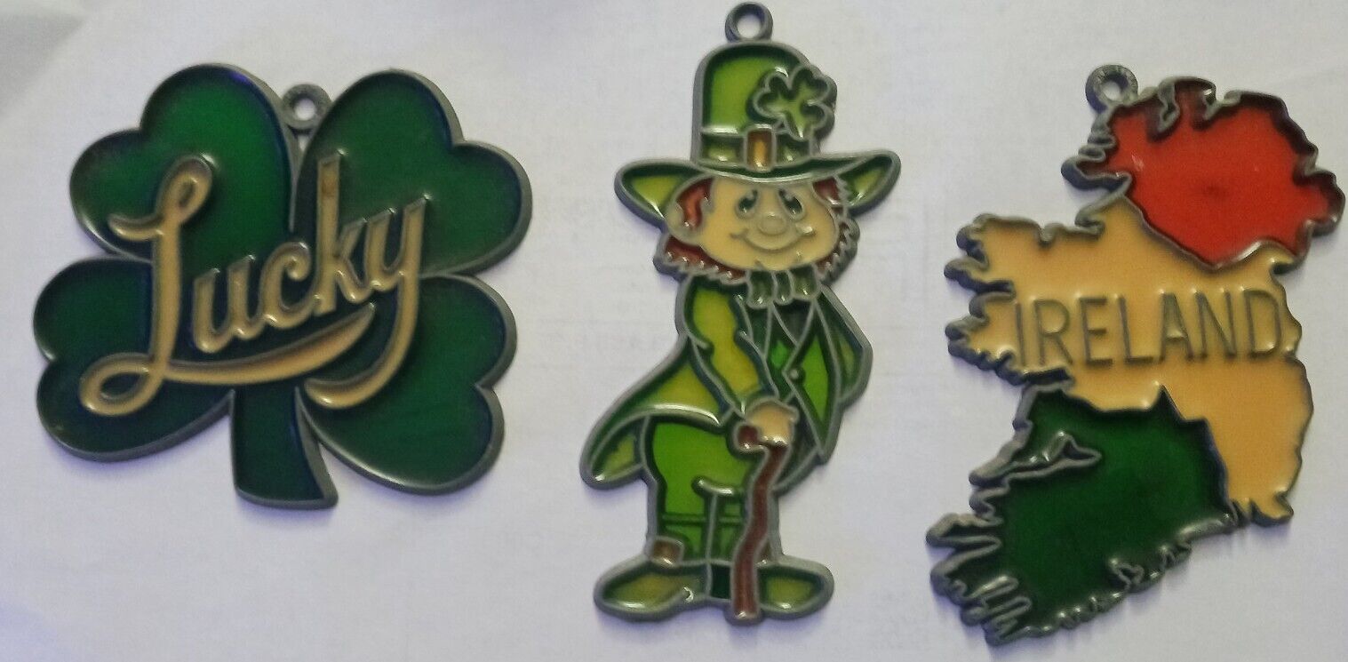 Vtg Irish St. Patrick’s Day Leaded Stained Glass Sun Catchers Lucky Clover 