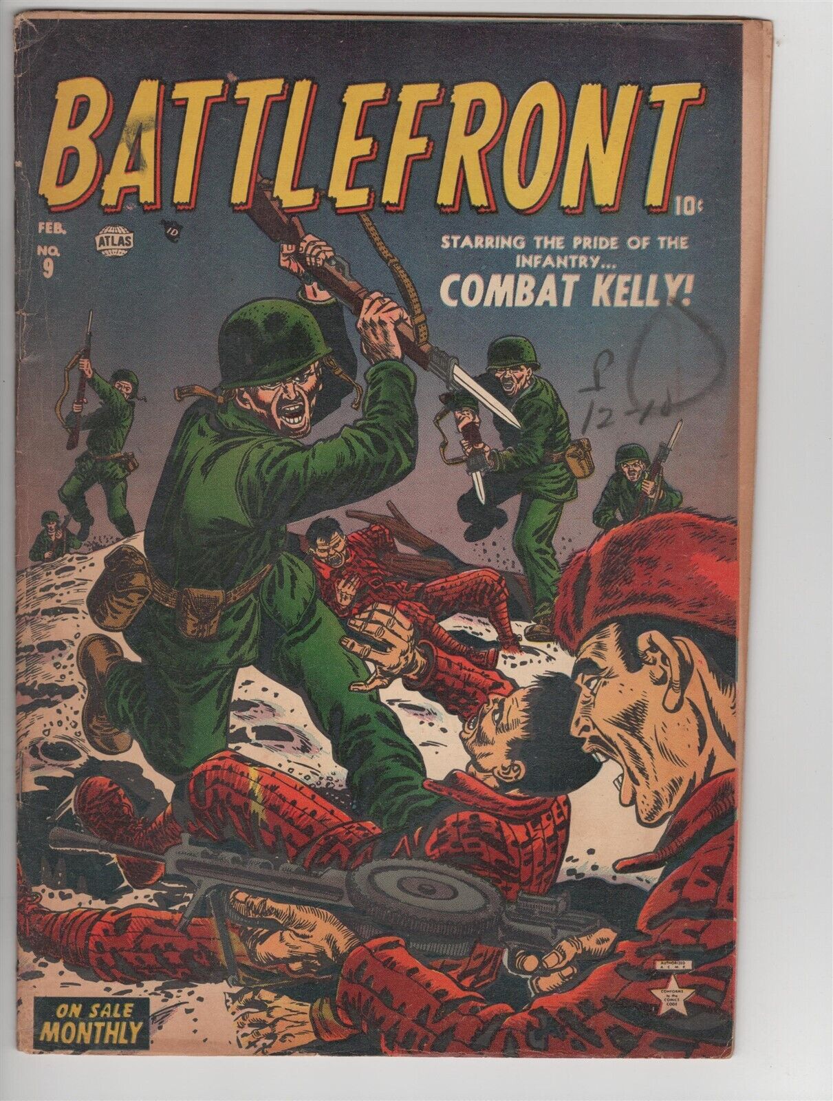 Battlefront #9 GD/VG to VG- MISCUT ERROR Combat Kelly War Store Marking 1953