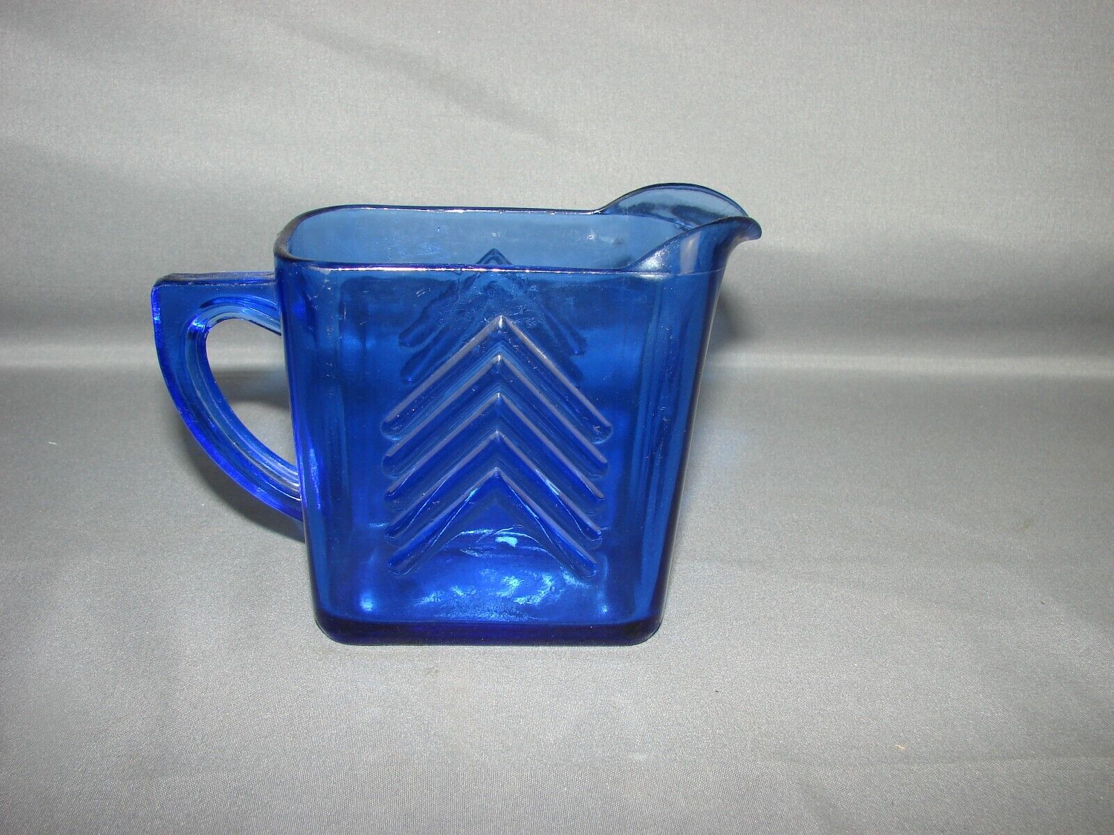 1930\'S Hazel Atlas Depression Glass Cobalt Blue Creamer, Chevron Pattern