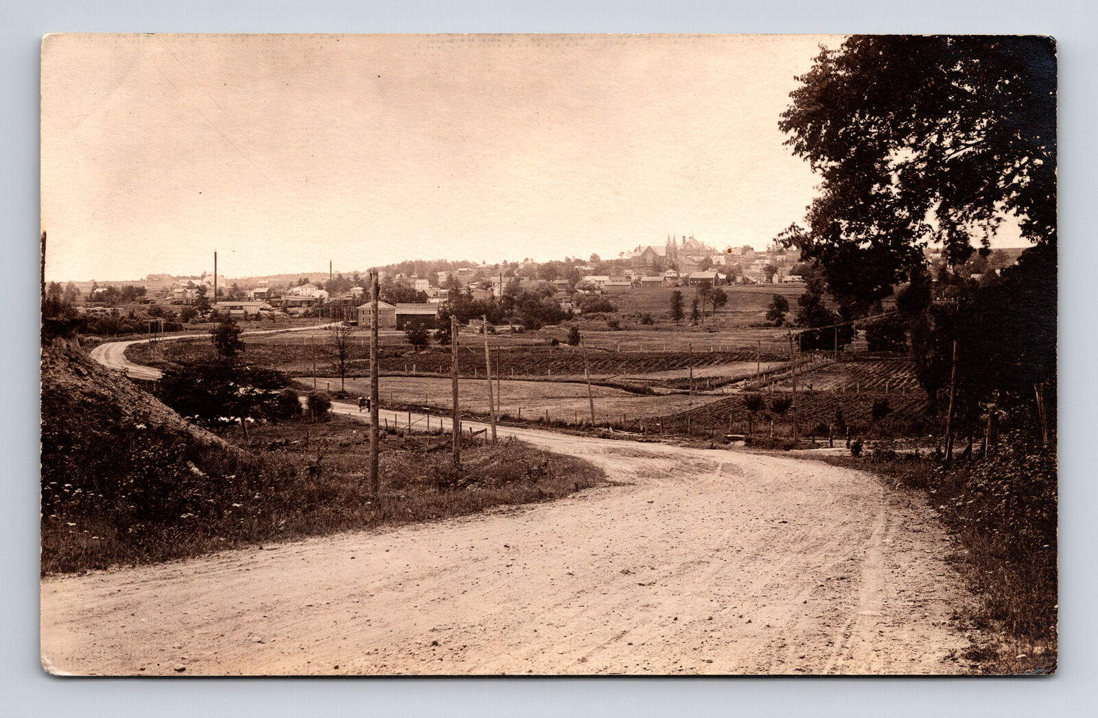 RPPC Uknown Scenic Town View Gravel Road Uknown Real Photo Postcard