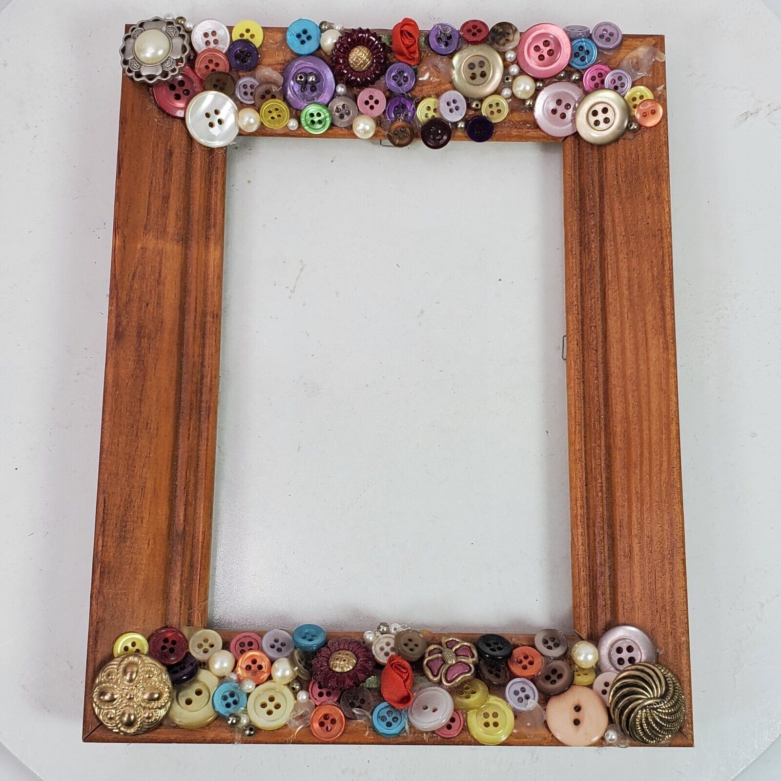 Vintage Handcrafted Button & Wood Frame 7.5x9.5\