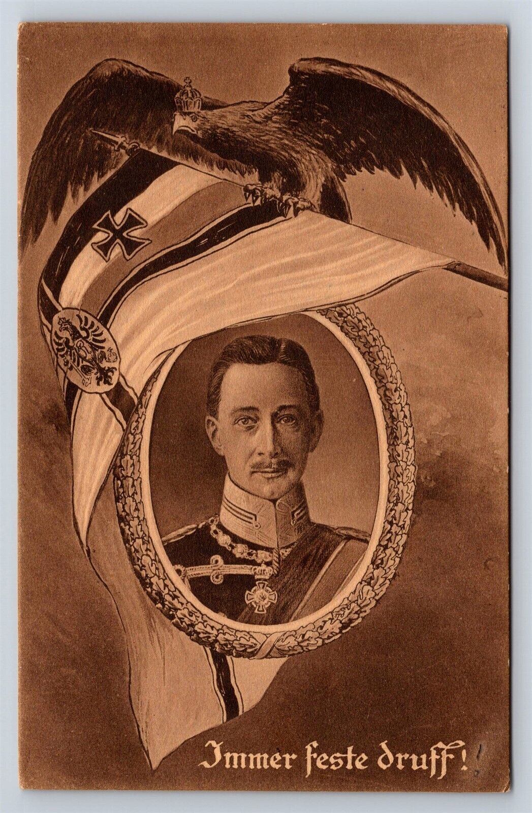 Postcard WWI Crown Prince Wilhelm of Prussia Imperial Eagle Flag 1915 AT14