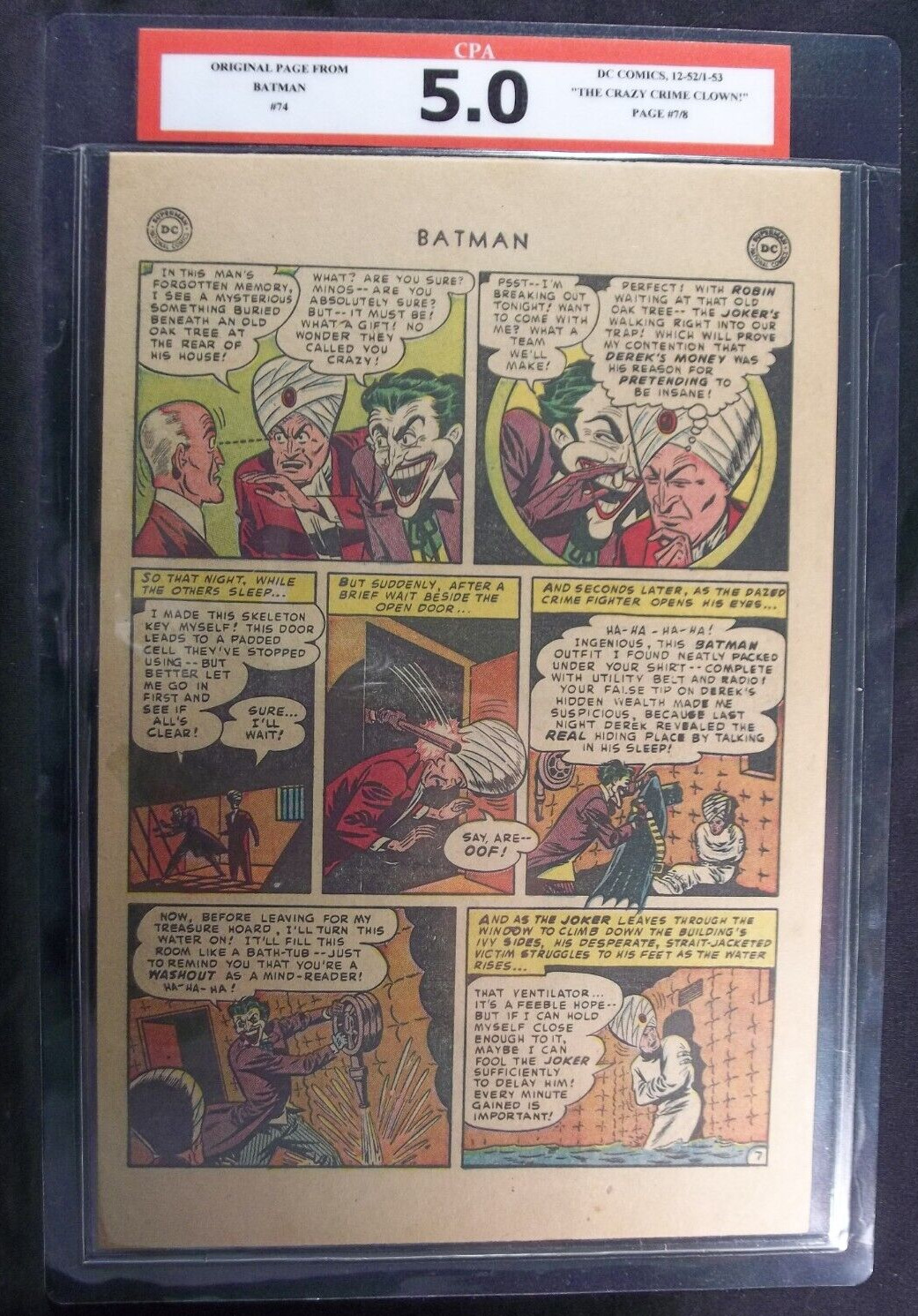 Batman #74 CPA 5.0 SINGLE PAGE #7/8 Joker app. Dick Sprang art
