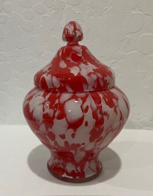 Stunning Vintage Kralik Art Glass Czech Splash Glass Candy Jar Abstract Art Red