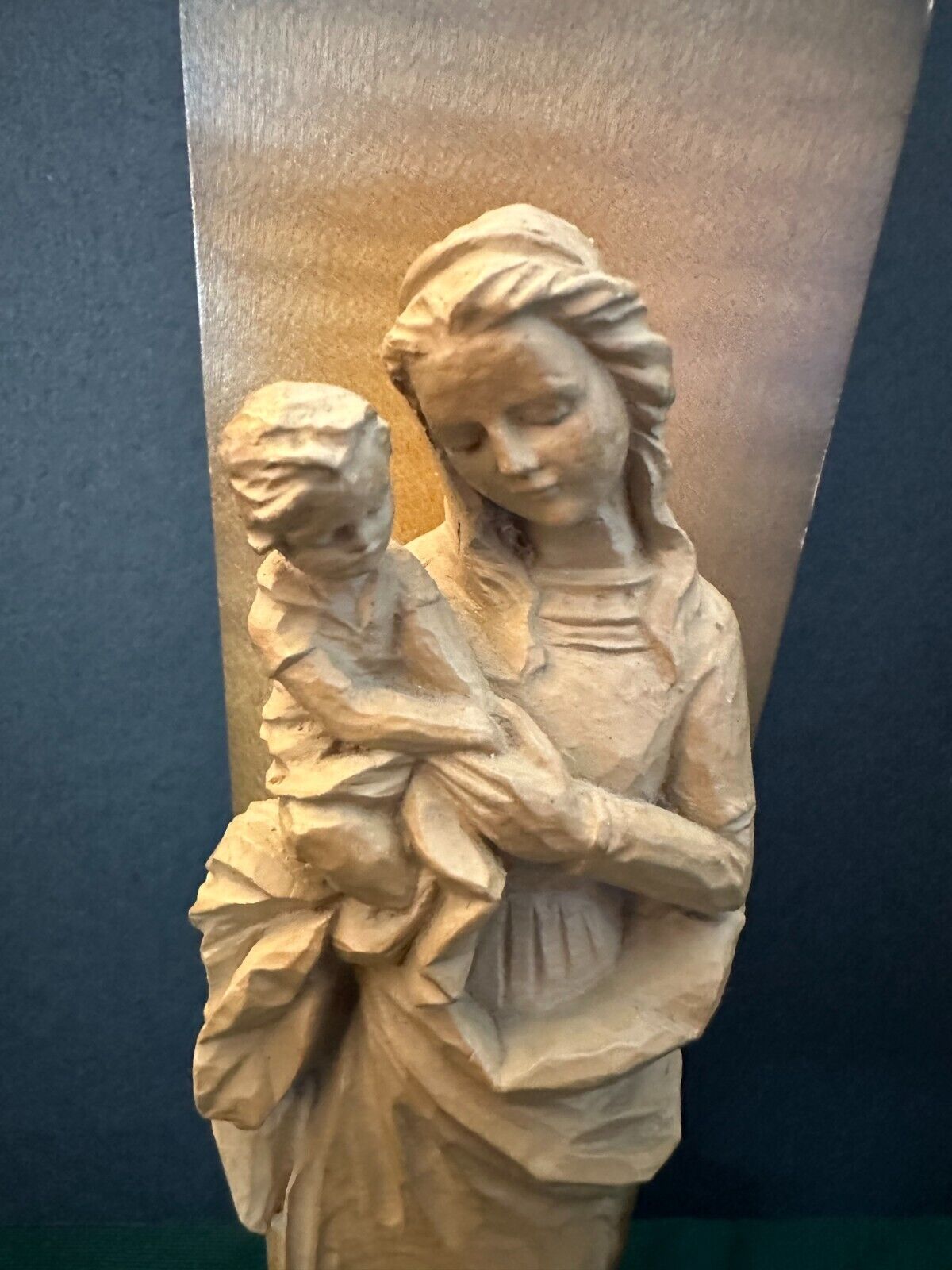 Vintage Lovely ANRI Italian Wood Carved Virgin Mary Our Lady Madonna Jesus statu