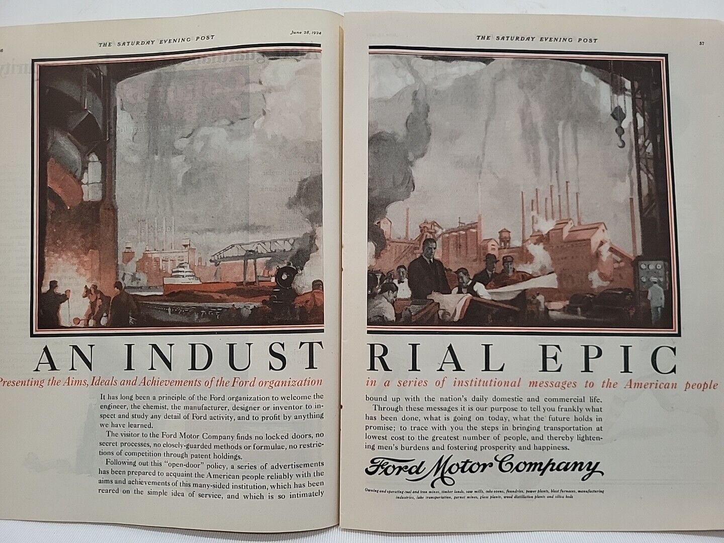 1924 Ford Motor Company Post Print Ad 2-Page Manufacturing Plant Industrial Epic