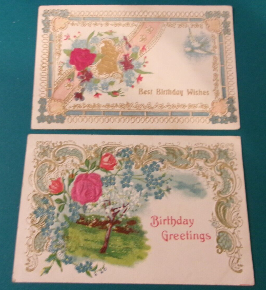 6 VICTORIAN BIRTHDAY POSTCARDS FLOWERS COLORFUL SCRAPBOOKING