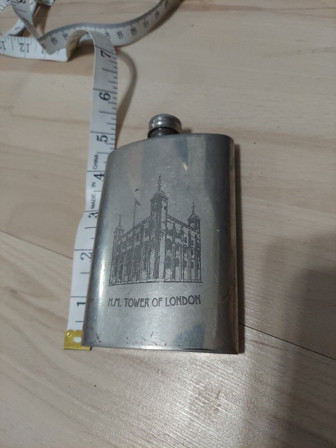 Vintage ENGLISH PEWTER Hip Flask Sheffield England H.M Tower of London