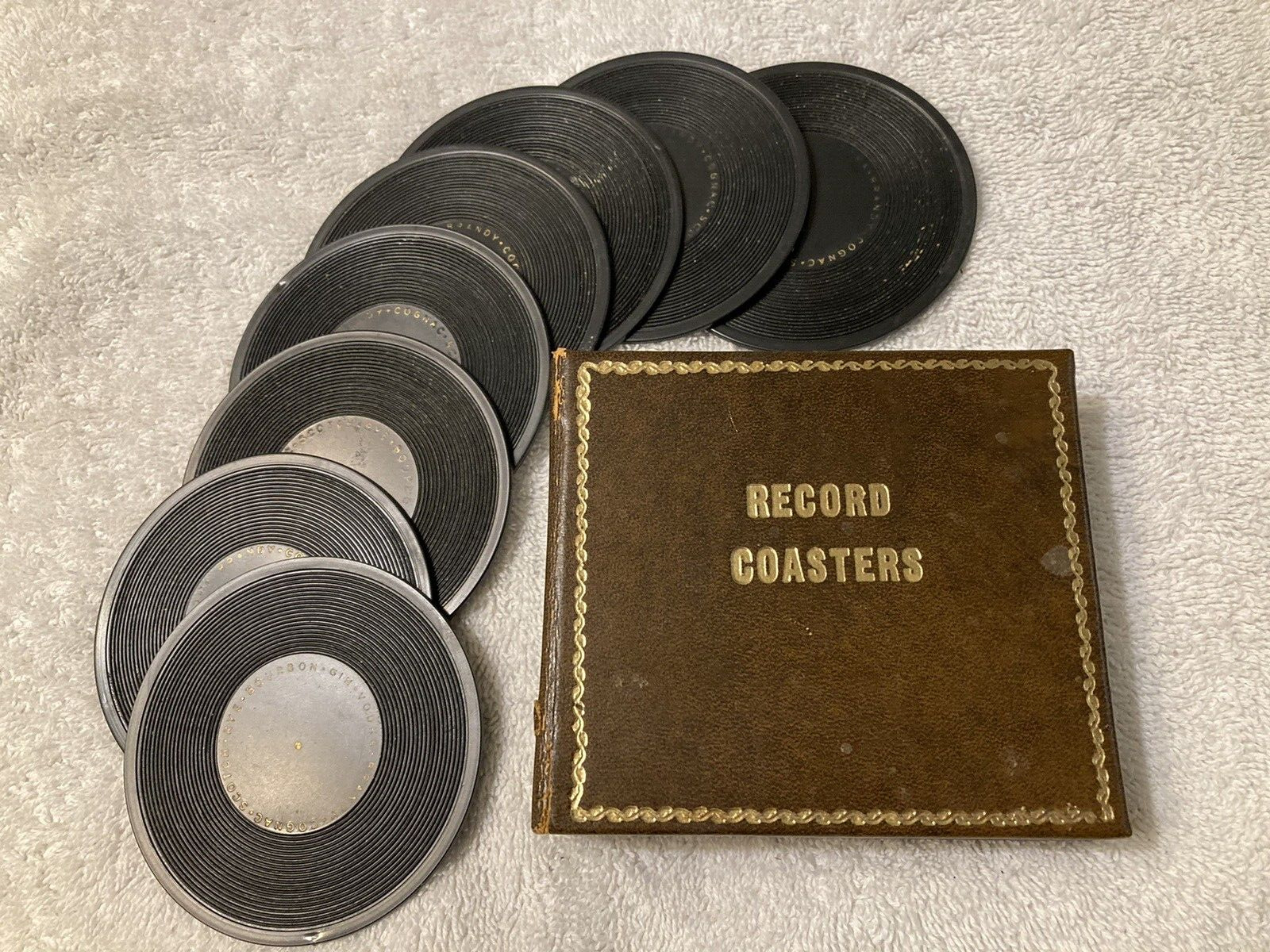 Vintage Record Style Coasters in Storage Book/Album Complete Set of 8.
