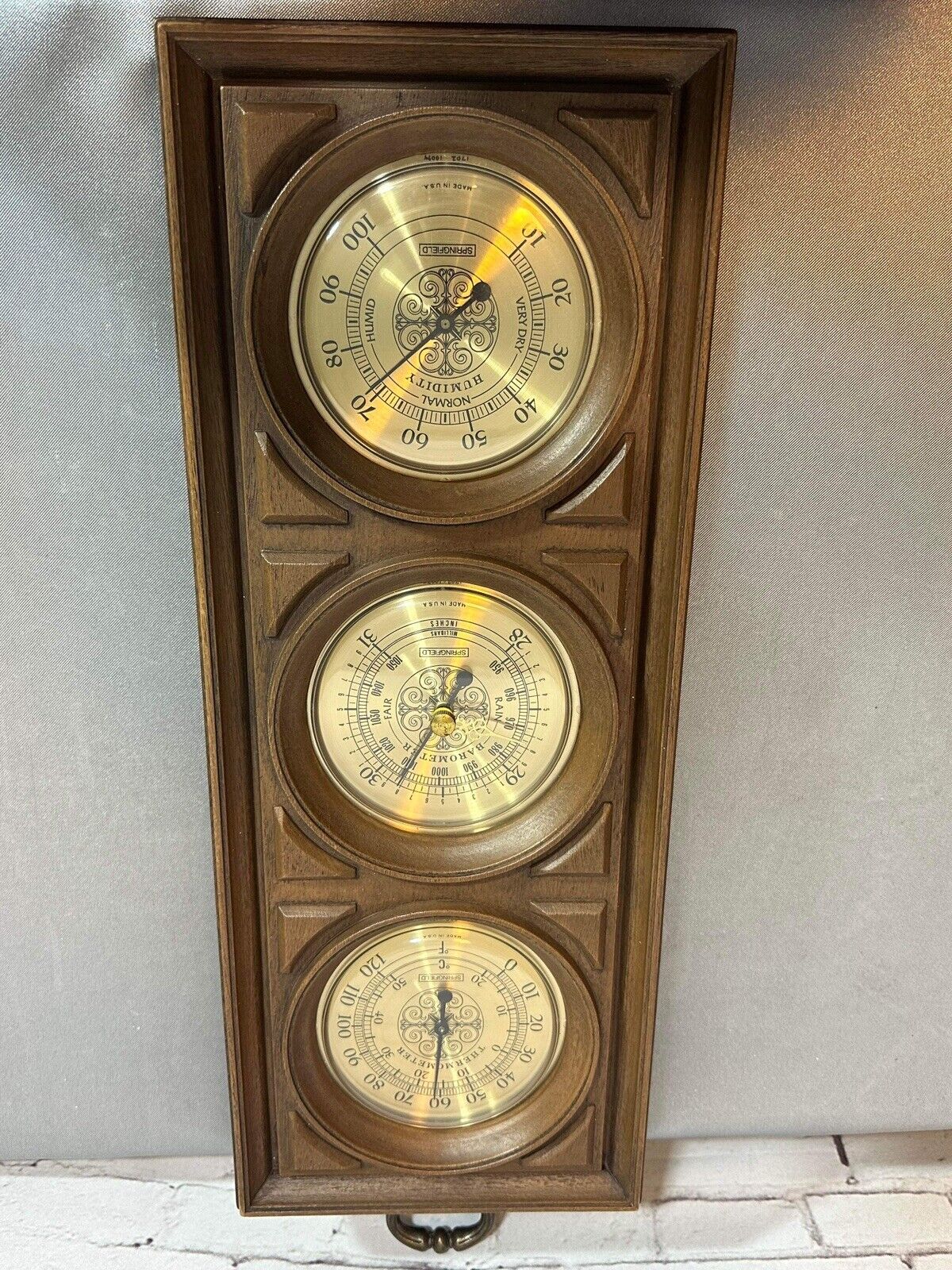 Vintage Springfield Weather Station Barometer Thermometer Humidity Made in USA