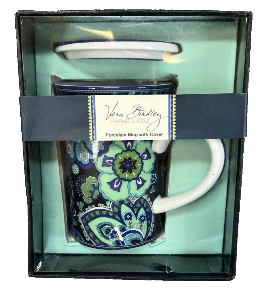 New Vera Bradley Blue Rhapsody Covered Coffee Mug Porcelain Cup with Cover NIB