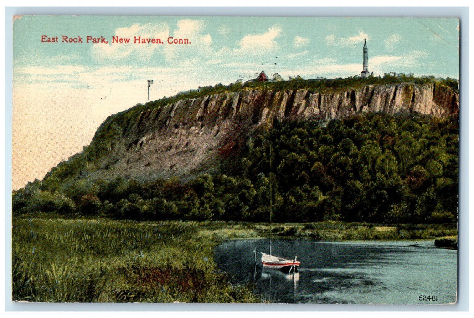 1914 Boat East Rock Park New Haven Connecticut CT Posted Antique Postcard