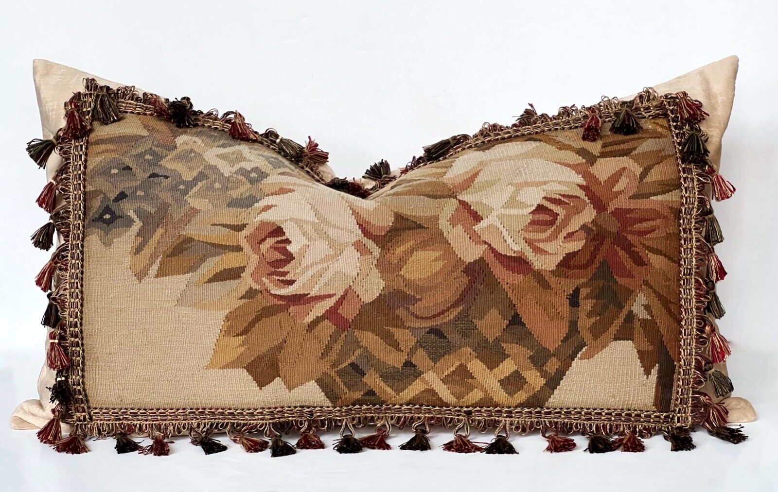Antique 19th C. French Aubusson Tapestry Floral Basket Lumbar Pillow Cover