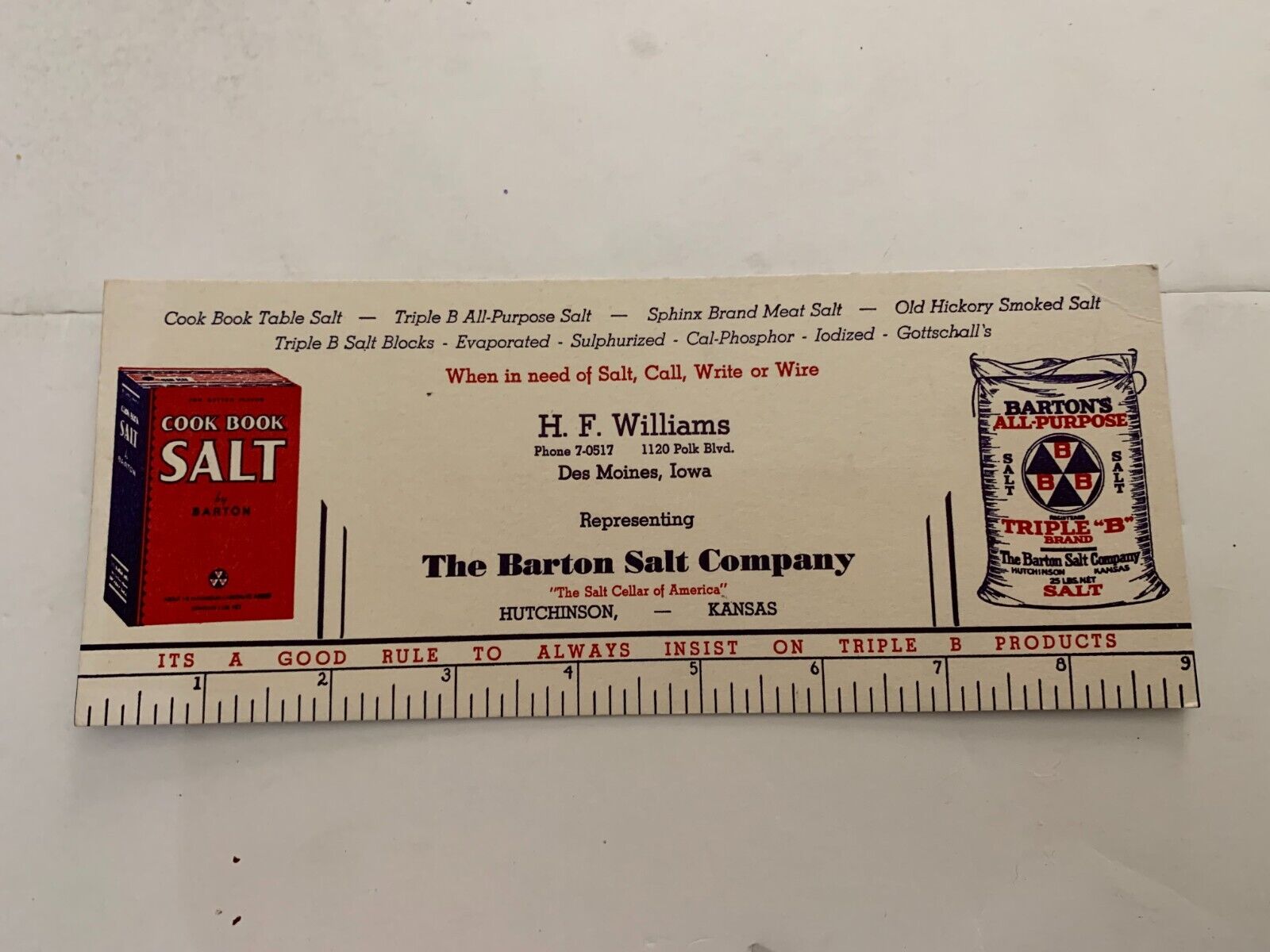 c.1930\'s Barton\'s All Purpose Salt Barton Salt Co. Hutchinson Kansas Ink Blotter